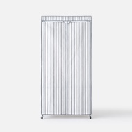 (組合) 經濟型烤漆三層衣架(黑)+灰白條紋防塵衣櫥套 90x46x180公分