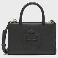 TORY BURCH 圓形LOGO皮革小托特包-黑