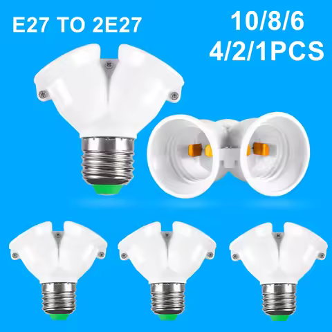 10~1PCS Standard E27 Screw LED Base Light Lamp Bulb Socket E27 To 2-E27 Splitter Adapter Lamp Holder