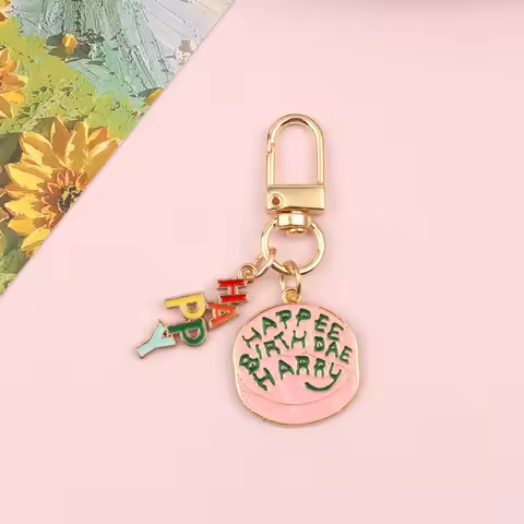 New Harry Potter Cute Pink Cake Happy Birthday Rainbow Star Keychain Bag Pendant Gift for Good Frien