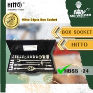 HITTO 1/2” x 24Pcs Chrome Vanadium Steel Box Socket Set Tool Box Set 6 Point HBSS -24 | 24Pcs Spanne