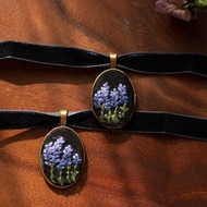 復古刺繡頸鏈| 7月誕生花 薰衣草