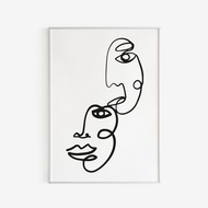 Tranh Canvas Cao Cấp Tranh Connected Faces Art Print - One Line Drawing Of Faces - Single Line Art
