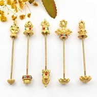 ((1 Pack 2 Pieces) Color Retention Ancient Method Gold Dzi Beads Copper Buckle Head Vertical Pendant