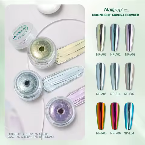 Nailpop Aurora Mirror Powder for Nails Moonlight Effect Gel Polish Glitter Pigment Super Sparkle Lux