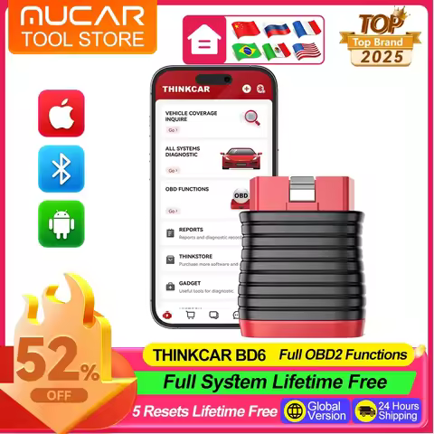 Thinkcar BD6 OBD2 Scanner Full System Diagnostic Tools Oil/Brake/IMMO Key/ETS/ABS 5 Resets Car Code 