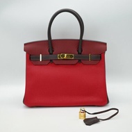 【聖誕紅🎁送禮自用】 Hermès 愛馬仕  Birkin 30  紅黑雙拼 山羊皮 手提包 框P