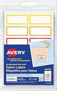Avery No-Iron Fabric Name Labels, Rainbow Borders Preprinted Designs, Handwrite-Only, 24 Preprinted 