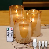 Flameless Candles with Remote and Timer Rechargeable LED Flameless Flickering Glass Candles Pillar R