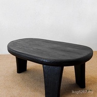 Silent Style Solid Wood Carbonized Coffee Table Retro Distressed Log Black Table Irregular Low Table