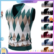 Men's Argyle Vest Sweater Wool Blend V-Neck Sleeveless Pullover Sweater
