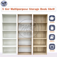 MROEM 5 Tier Multipurpose Bookshelf Cabinet Organiser Storage Wooden Rack Shelf Utility Rak Buku Kabinet Hiasan Almari