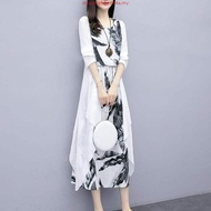 【 Free shipping and fast delivery 】IEF shop ready stock JS women's clothing medium-long print dress 