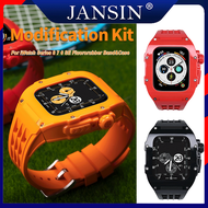 jansin 44mm 45mm สายนาฬิกา สำหรับ Apple Watch 9 Band สาย ยางสายและเคสป้องกัน Modification Kit สีใส เ