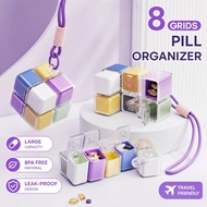 Pill Organizer Medicine Box 8 Grid Portable Magnetic Lanyard Travel Bekas Ubat Storage