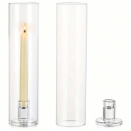 Hurricane Glass Candle Holders: 2 Pcs Candlestick Holder For Taper Candles With Cylinder Covers 11.8