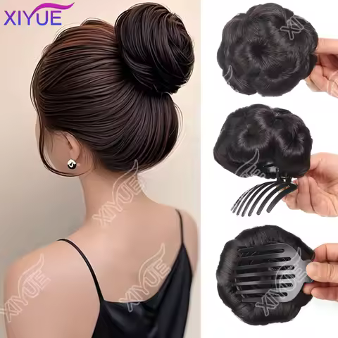 Synthetic High Temperature Fiber Chignon Nine Flowers Hair Women Curly Chignon Hair Bun Donut Clip I