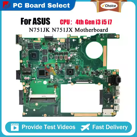 N751JK Laptop Motherboard For ASUS Vivobook N751JK N751JX N751J Notebook Mainboard With I3 I5 I7 CPU