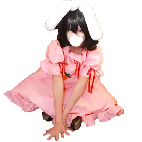 Touhou Project Tewi Inaba Sweet Pink Dress Uniform Outfit Cosplay Costumes with ears and tail