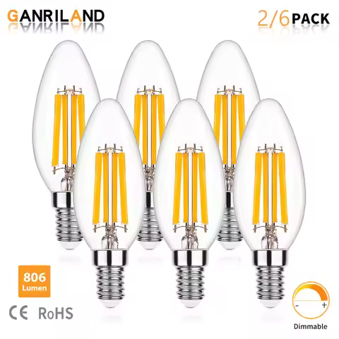 C35 6.5W Dimmable Chandelier LED Light Bulbs E14 Candelabra Base 806Lumen Vintage Candle Bulb Replac