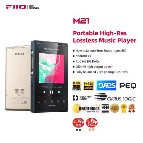 FiiO M21 Android 13 Hi-Res Music Player MP3 with Snapdragon 680, CS43198*4 DACs, 950mW high output p