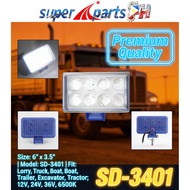 8 LED Spot Light 12V 24V 36V 6500K 6" x 3.5" for Lorry Truck Boat Trailer Excavator Tractor SD-3401
