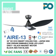 PO AIRE-13 36/46" Smart WIFI-Enabled DC Ceiling Fan with 20W Dimmable RGB LED Light Kit