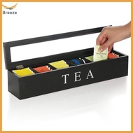 breeze Tea Bag Holder With 6 Compartments, Wooden Coffee Station Condiment Organizer, Tea Box Sugar 