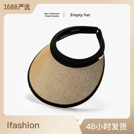 Summer Outdoor Straw Uv Protection Sun Hat Wide Brim Versatile Riding Sun Protection Face Slimming Topless Hat Women 【ye】