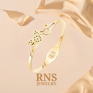 [Ready Stock] RNS Titanium 18K Gold Plated Bangle Mickey Mouse Gold Fashion Euro Gelang Rantai Tanga