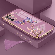 Luxury Casing OPPO Reno 4 pro Reno 3 Pro Phone Case Plating Straight Edge Silicone Phone Case Beautiful Butterfly Pattern Send Tassel Lanyard