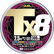 DUEL Tx8 PE Fishing Line, No. 0.6–8.0, 5-Colour Marking/Lime Green, High Strength, High Sensitivity,