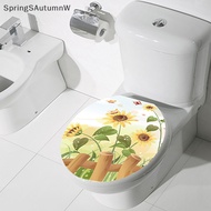 [SpringSAutumnW] WC Pedestal Pan Cover Sticker Toilet Stool Commode Sticker Home Decor Bathroon Decor 3D Printed Flower View Decals Boutique