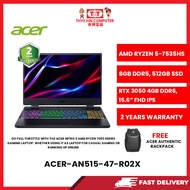 ACER-AN515-47-R02X-AMDRYZEN5-7535HS,8GBR5,512GBSSD,RTX30504GVR6,15.6"FHD,W1164,2YRS