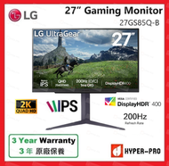 LG - 27GS85Q-B 27” UltraGear 2K QHD Nano IPS 180Hz (O/C 200Hz) 電競 顯示器