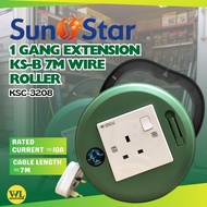 SUNSTAR 1 Gang 10A Extension KS-B Cable Length 7M Wire Roller/ Extension Wire Long