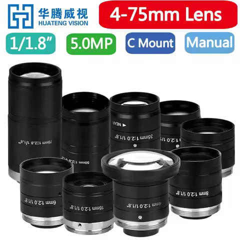 5MP Manual Iris Lens 4mm 6mm 8mm 12mm 16mm 25mm 35mm 50mm 75mmFixed Focal F2.0 1/1.8Inch C Mount Lig