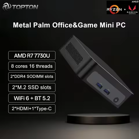 Topton Metal Palm Gaming Mini PC AMD Ryzen 7 7730U 5825U 5800U R5 7530U 5600U Nuc Mini Computer NVMe