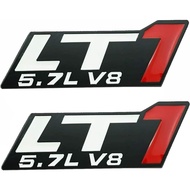 2X Chrome 3D Metal LT1 5.7L V8 Engine Emblem Badge Decal replacement for Camaro Corvette (Black Whit
