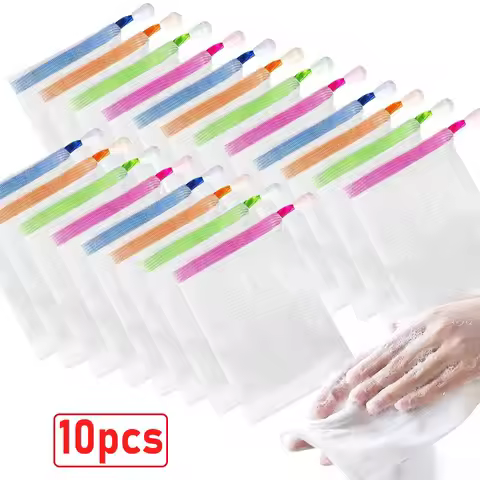 10PCS Hangable Soap Foaming Net Shower Bathroom Facial Cleanser Body Cleaning Soap Mesh Glove Bubble