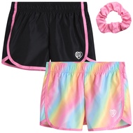 Girls' Shorts - 2 Pack Athletic Performance Dry Fit Dolphin Gym Shorts, Scrunchie (7-12)