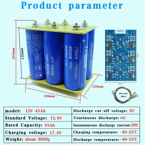 12V 40Ah 45Ah Lithium titanate LiTiO2 battery pack 6S1P 10C discharge built-in BMS For car audio rec