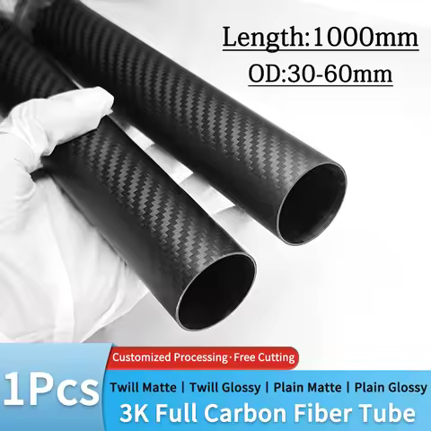 1Pcs Length 1000mm Carbon Fiber Tube OD30-60mm 3K Twill Matte Pipe High Composite Hardness Material 