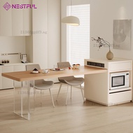 Japanese Style Solid Wood Island Cabinet Cream Style Integrated Island Dining Table Rock Board Stora