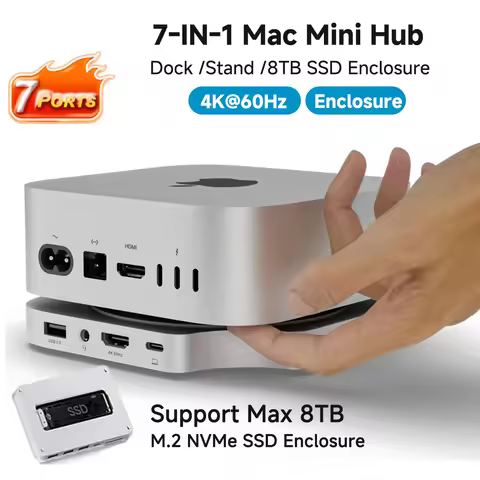 Minisopuru Mac mini M4 Dock Stand with 8TB M.2 NVMe SSD Enclosure 4K@60 HDMI Prot USB C HUB Mac mini