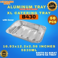 KITCHEN BOX [50PCS] (B430) XL Aluminum Catering Tray | 5830ML | 16.93 x 12.2 x 2.56 Inches w/ Cover