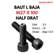 12.9 Steel L Bolt M27X100 / 27X100 / M27 X 100 / 27 X 100 HT - Black Hex Socket Head Cap Screw