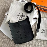 Hermes Mini Evelyne 黑色銀扣 TC皮 black W Stamp