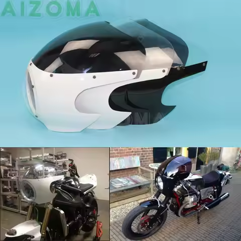 5.75‘’ Cafe Racer Headlight Fairing w/ Windscreen For Kawasaki Honda Yamaha Suzuki CB KZ GT XS RD SR