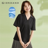 GIORDANO Women Polo Shirts Ice Cooling V-Neck Collar Polo Shirts Short Sleeve Simple Summer Fashion 